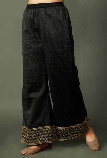 Black Chanderi Palazzos With Zari Embroidery